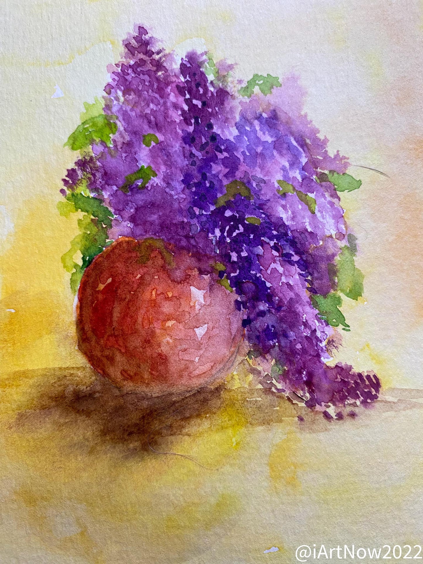 Lilac In A Clay Vase Original Watercolor Painting