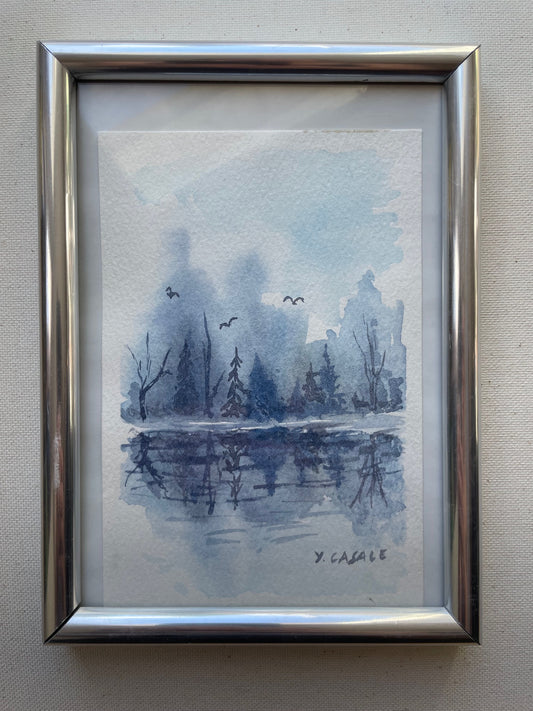 A quiet Winter Day in Blue Original Watercolor